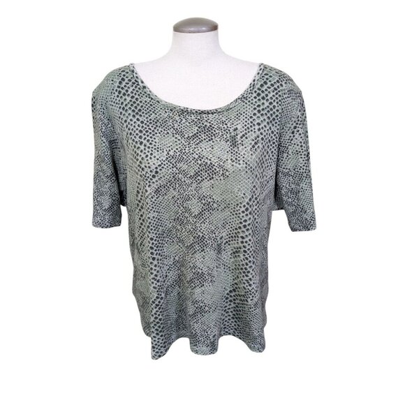 Isaac Mizrahi T Shirt Womens Plus 3XL Green Reptile Snake Print Pullover Top - Picture 2 of 8